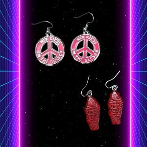 New Kids on the Block Peace Sign Earrings With Swedish Fish Dangles Included!